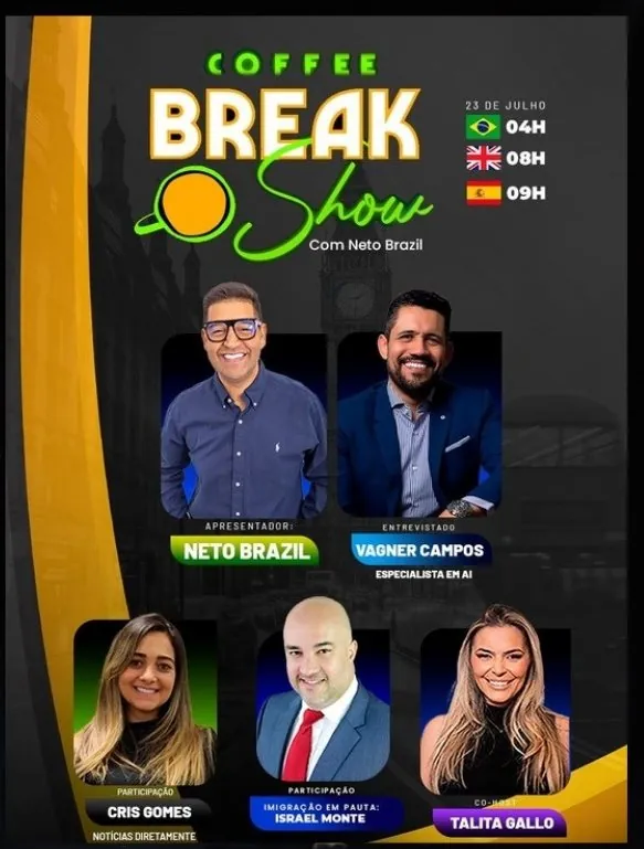 Arte de divulgação do Coffee Break Show com Vagner Campos entre os convidados
